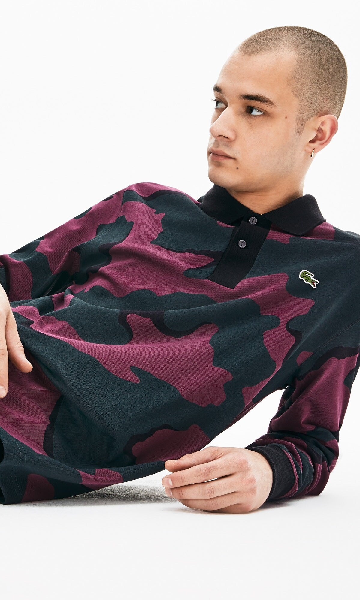 Lacoste Men's Loose Fit Camo Polo Shirt Berry Jam-Black Size X-Large