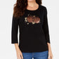 Karen Scott Women's Cotton Pumpkin-Graphic Top Black Size Large