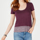 Lucky Brand Women's Cotton Border-Print Scoop-Neck T-Shirt Purple Size Small
