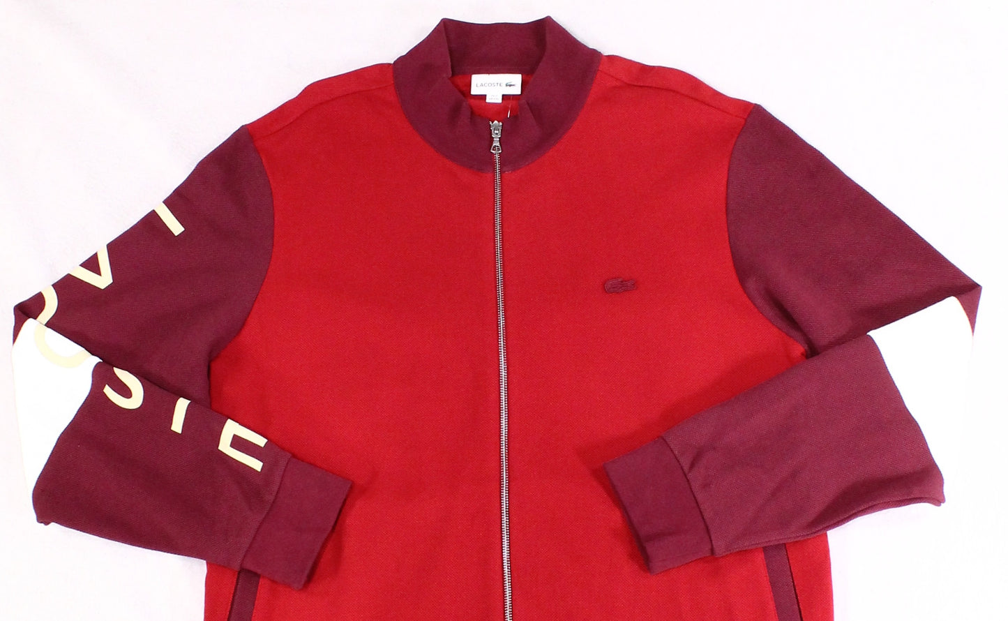Lacoste Men's Textured Knit Colorblock Full Zip Sweater Red Size 6