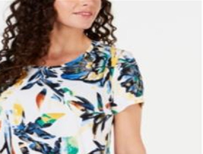 JM Collection Women's Printed Printed Top White Size Petite X-Large