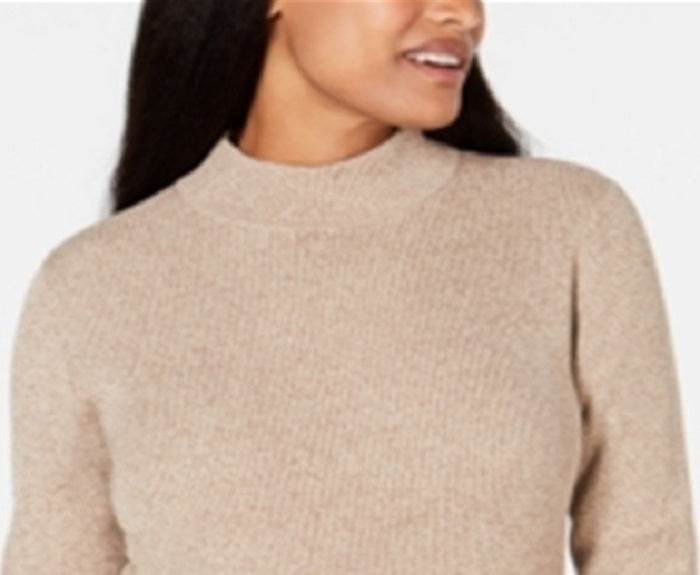 Karen Scott Women's Ribbed Knit Cotton Turtleneck Sweater Brown Size Petite