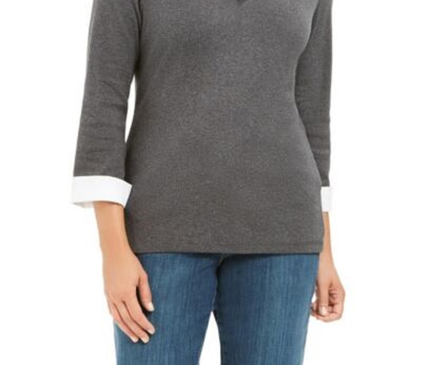 Karen Scott Women's Layered Look Cotton Top Charcoal Size Petite S