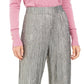 JM Collection Women's Metallic Crinkle Pants Silver Metallic  Size X-Large