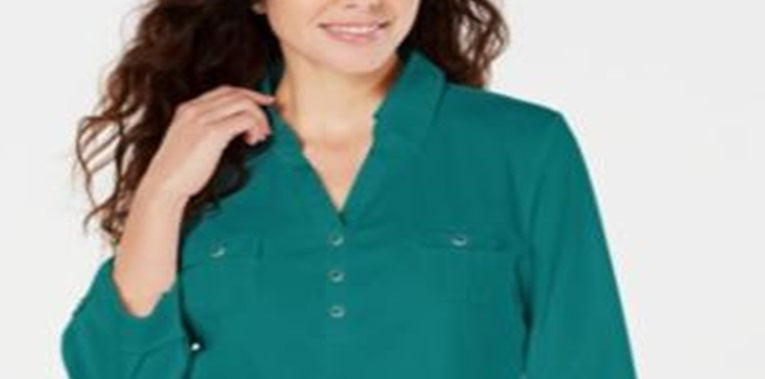 Karen Scott Women's Cotton Johnny Collar Utility Shirt Blue Size X-Large