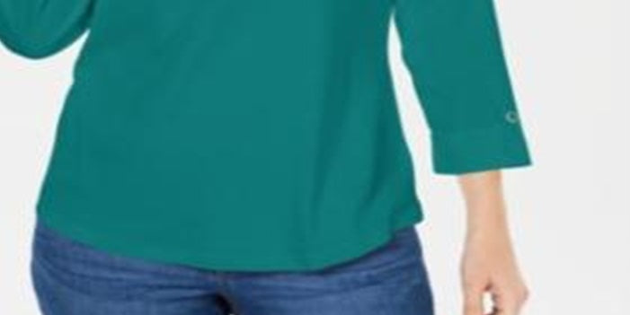 Karen Scott Women's Cotton Johnny Collar Utility Shirt Blue Size X-Large