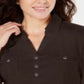 Karen Scott Women's Cotton Johnny Collar Utility Shirt Chocolate Size Small