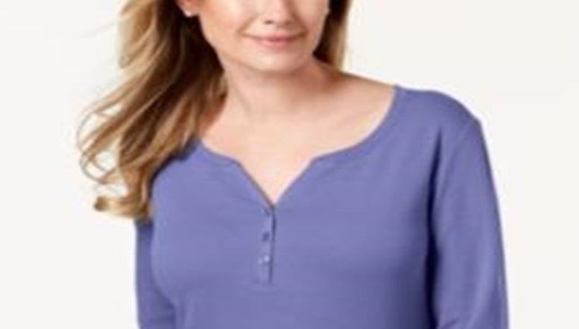 Karen Scott Women's Cotton Henley Top Purple Size Large