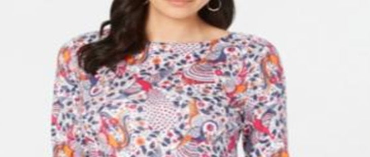 Charter Club Women's Cotton Printed Top White Cmb Size Petite XL