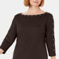Karen Scott Women's Sport Cotton Studded 3/4 Sleeve Shift Dress Chocolate Size Small