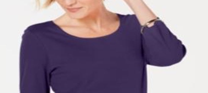 Karen Scott Women's Cotton Scoop Neck Top Purple Size Petite L