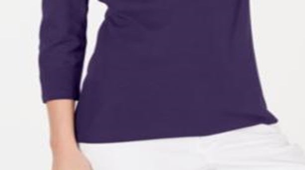 Karen Scott Women's Cotton Scoop Neck Top Purple Size Petite L