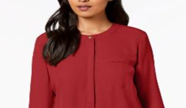 JM Collection Women's Pleated Back Blouse Red Size Petite S