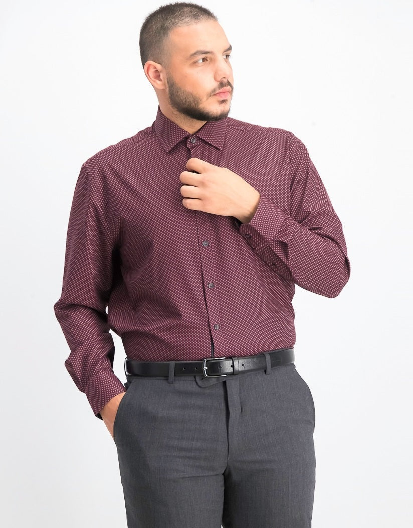 Society of Threads Men's Slim-Fit Non-Iron Performance Solid Dress Shirt  Burgundy  Size XL
