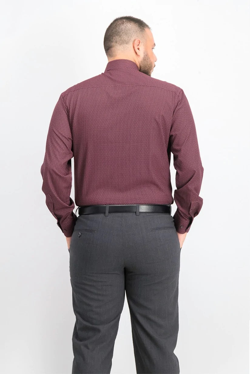 Society of Threads Men's Slim-Fit Non-Iron Performance Solid Dress Shirt  Burgundy  Size XL
