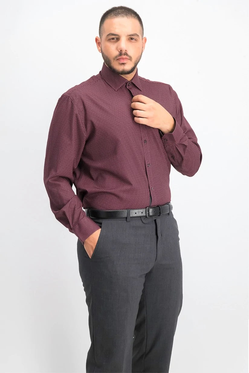 Society of Threads Men's Slim-Fit Non-Iron Performance Solid Dress Shirt  Burgundy  Size XL