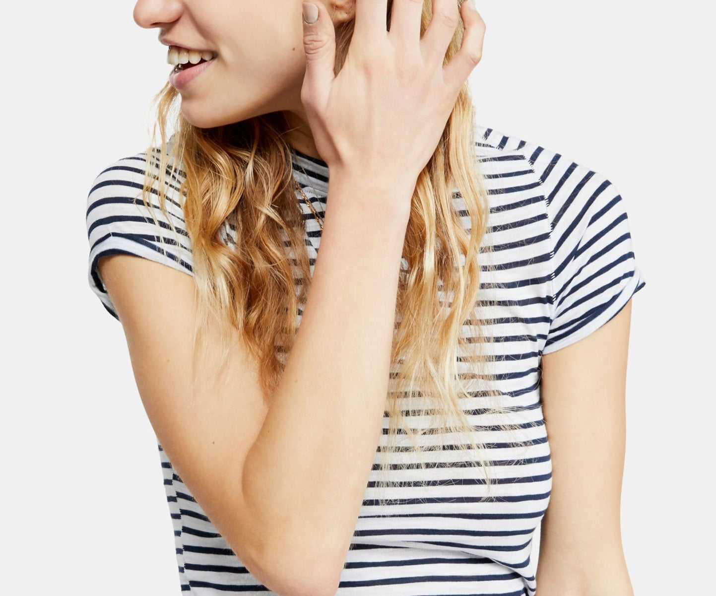 Free People Women's Striped Short Sleeve Crew Neck T-Shirt Blue Size X-Small