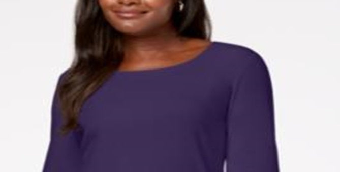 Karen Scott Women's Cotton Scoop Neck Top Purple Size Medium