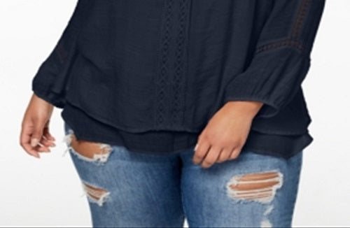 Style & Co Women's Plus Size Layered-Hem Top  Blue Size 2X