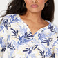 Karen Scott Women's Printed Henley Shirt Blue Size Petite