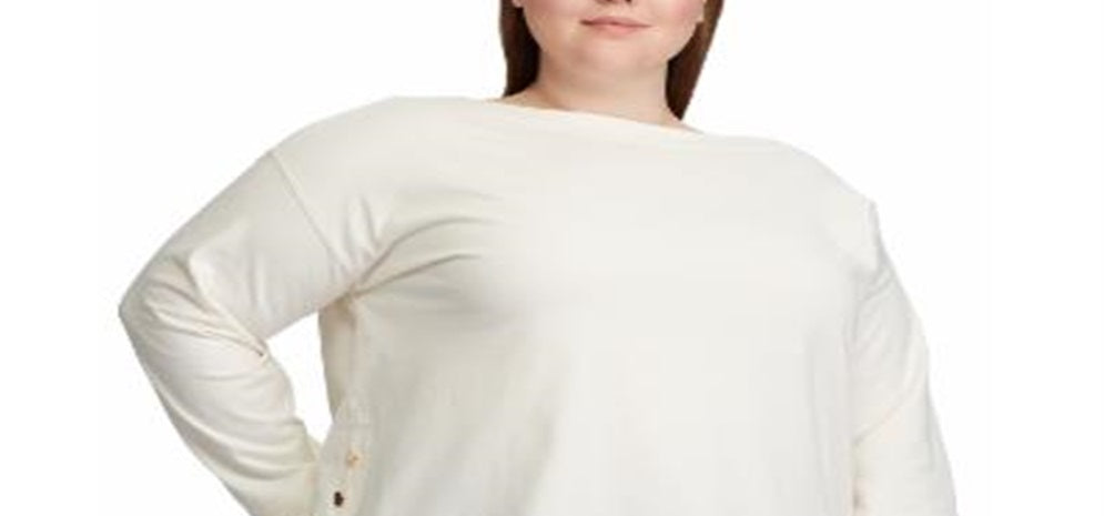 Ralph Lauren Women's Plus Button Trim Boatneck Shirt White Size 3XL