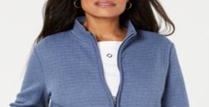 Karen Scott Women's Zip Front Sweater Blue Multi  Size Petite S