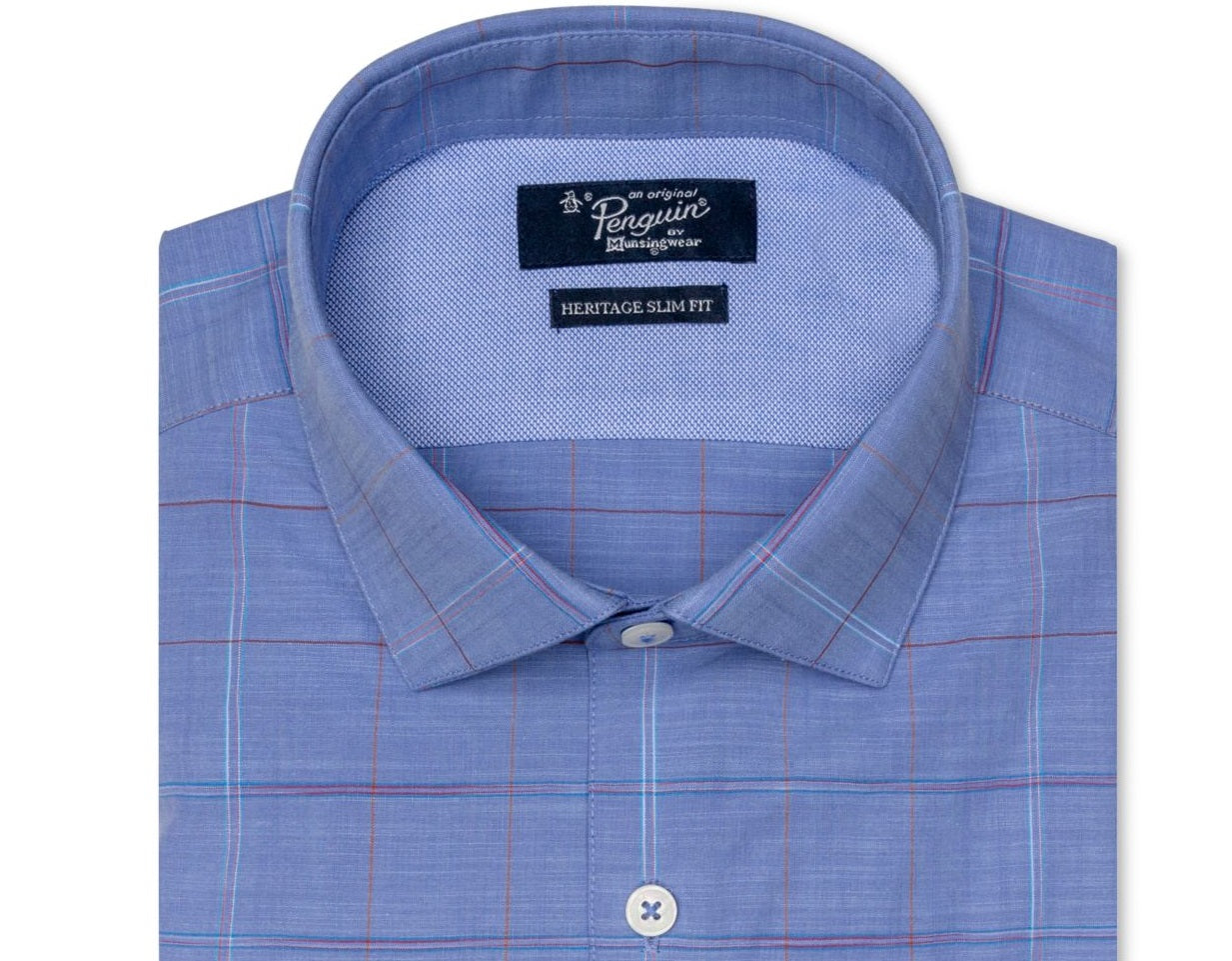Penguin Men's Heritage Slim Fit Spread collar Shirt Blue Size 17 32/33