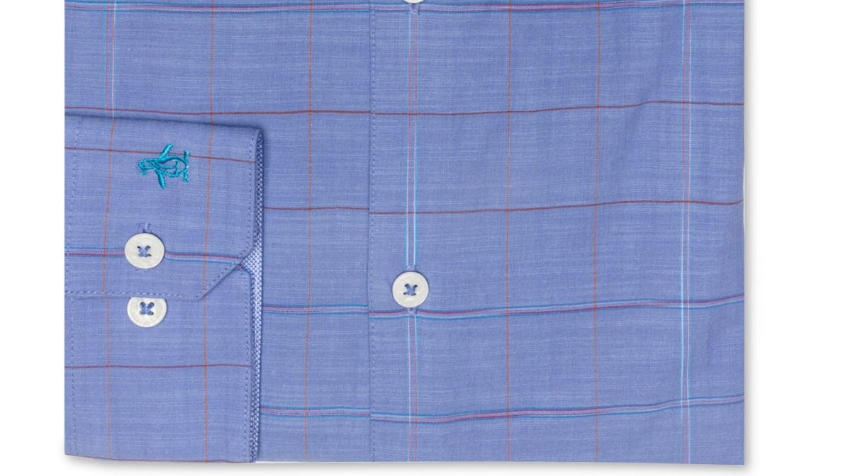 Penguin Men's Heritage Slim Fit Spread collar Shirt Blue Size 17 32/33