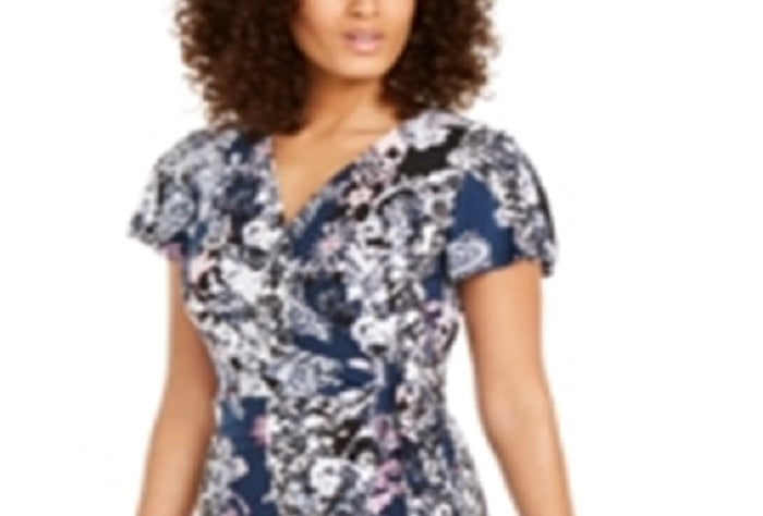 INC International Concepts Women's Floral Print Wrap Dress Navy  Floral  Size Petite XL
