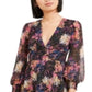 Bar III Women's Confetti Printed Blouson Sleeve Dress Navy Multi  Size 2XS