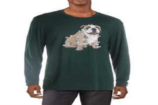 Club Room Men's Christmas Bulldog Graphic Holiday T-Shirt Green Size X-Large