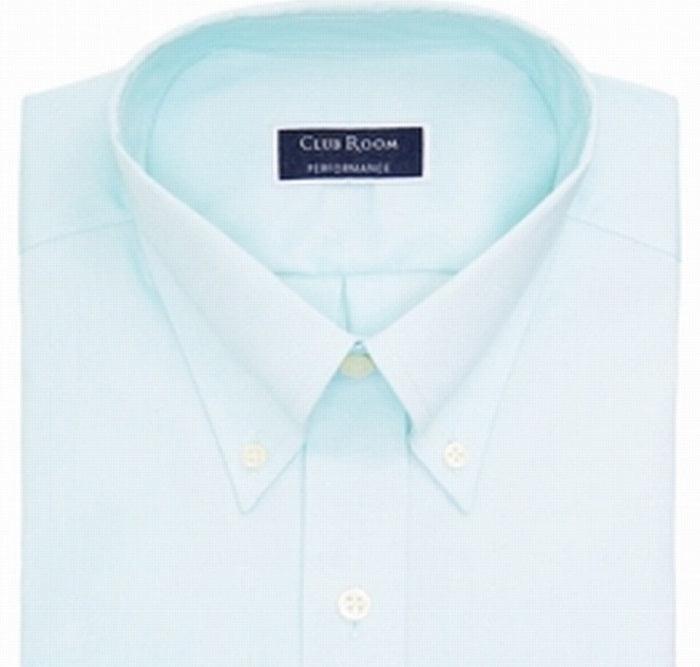 Club Room Men's Classic/Regular Fit Stretch Wrinkle Resistant Solid Pinpoint Dress Shirt Green Size 18/36-37