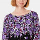Karen Scott Women's Petite Printed 3/4-Sleeve Sweater Black Size Petite Small