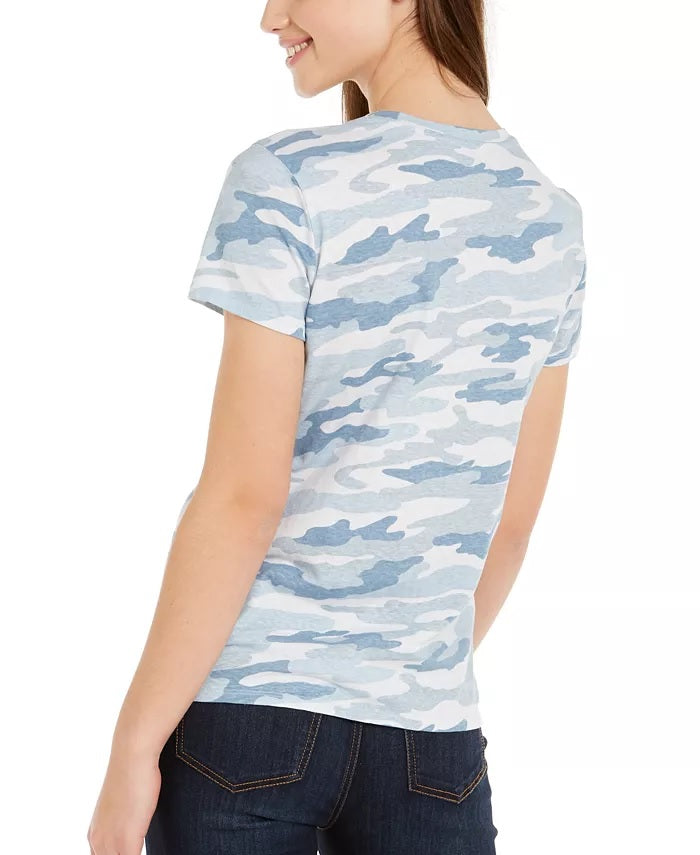 Lucky Brand Women's Camo Graphic T-Shirt Blue Size X-Small