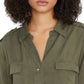 Sanctuary Women's Conroy Surplus sleek and clean button up chest patch pockets Shirt Green Size XL
