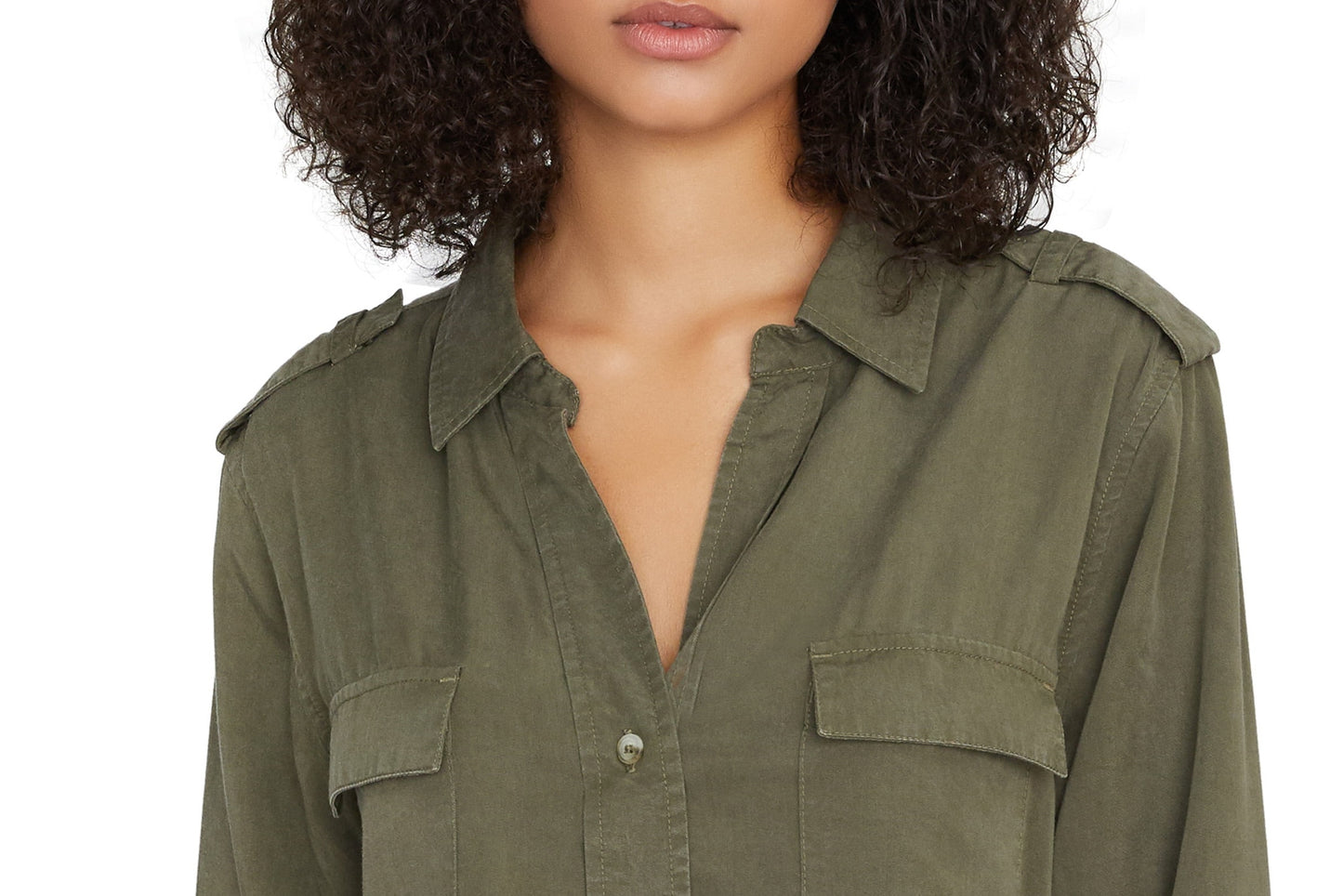 Sanctuary Women's Conroy Surplus sleek and clean button up chest patch pockets Shirt Green Size XL