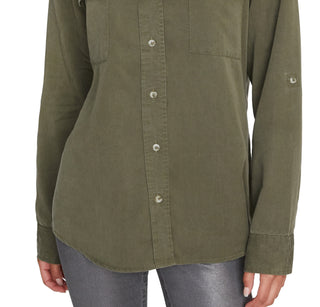 Sanctuary Women's Conroy Surplus sleek and clean button up chest patch pockets Shirt Green Size XL