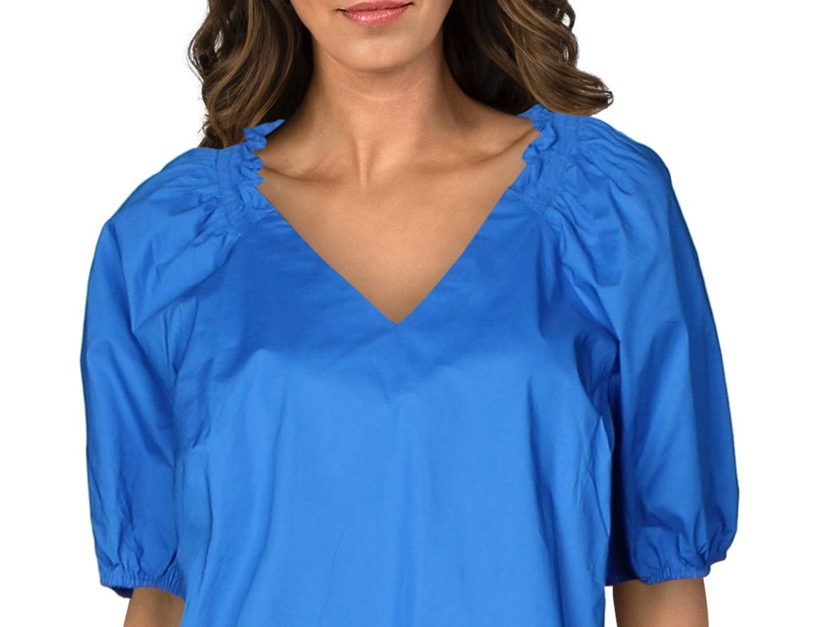 Alfani Women's V Neck Smocked Blouse Blue Size X-Large