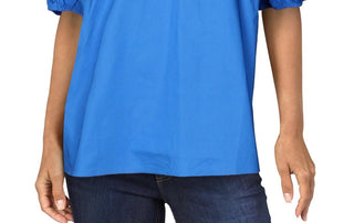 Alfani Women's V Neck Smocked Blouse Blue Size X-Large