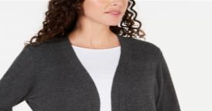 Karen Scott Women's Open Front Button Cuffed Cardigan Gray Size Medium