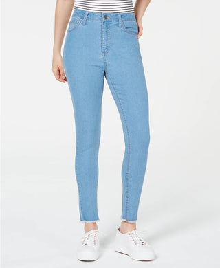 Tinseltown Juniors' High-Rise Raw-Hem Skinny Jeans Bright Blue Size 9