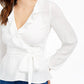 Q & A Women's Ruffle Faux-Wrap Blouse White Size X-Large