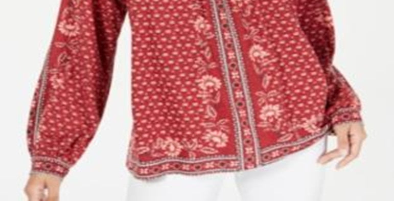 Style & Co Women's Printed Peasant Top Red Floral Size Petite XL