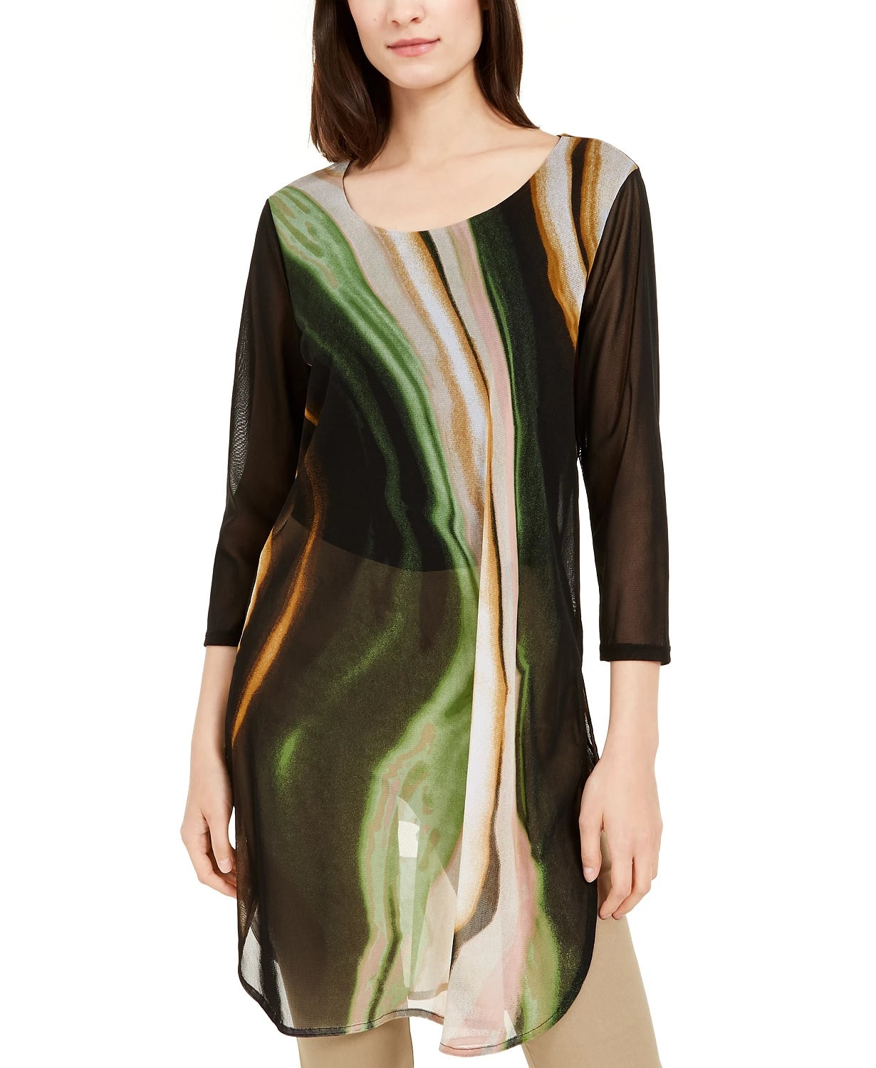 Alfani Women's Petite Printed Tunic Top Green Size Petite