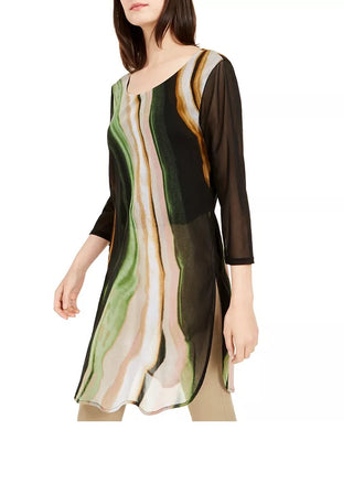Alfani Women's Petite Printed Tunic Top Green Size Petite