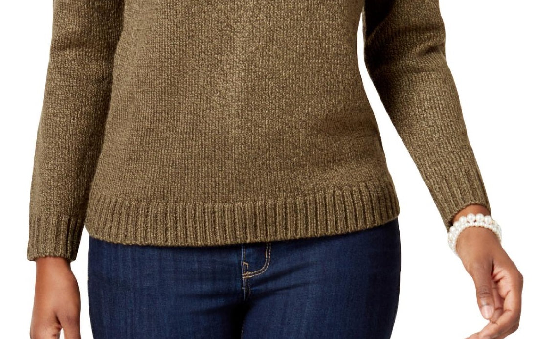 Karen Scott Women's Tt Johnny V Neck Collared Pullover Sweater Brown Size Petite X-Large