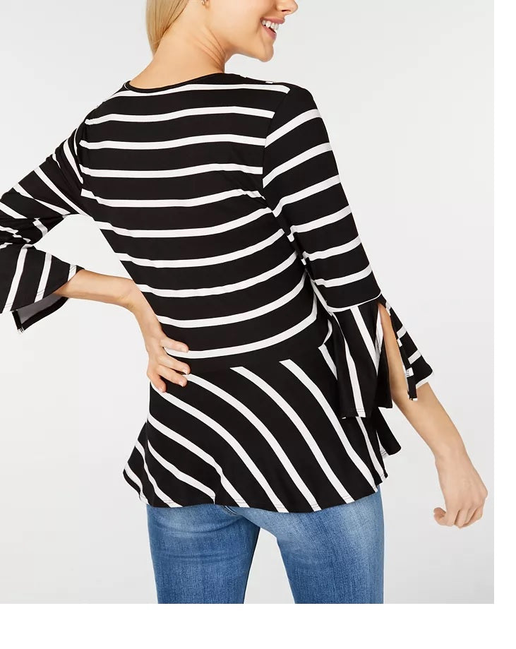 BCX Juniors' Striped Wrap Top Black Size Small