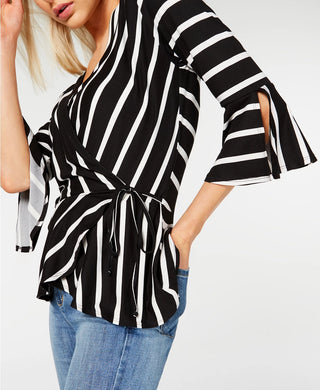 BCX Juniors' Striped Wrap Top Black Size Small
