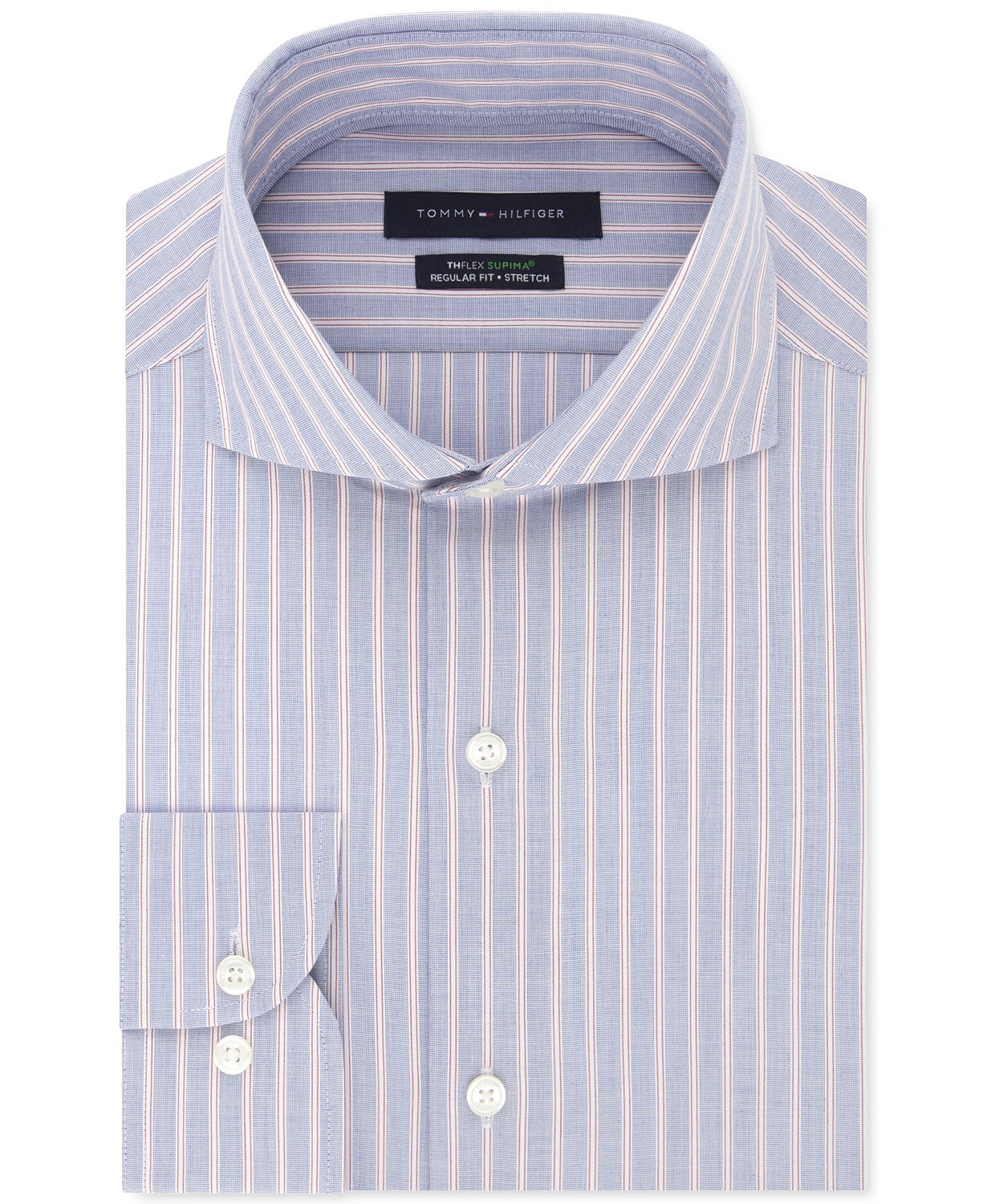 Tommy Hilfiger Men's Classic/Regular-Fit Non-Iron Thflex Stretch Stripe Dress Shirt Red Size 32-33