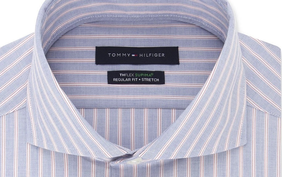 Tommy Hilfiger Men's Classic/Regular-Fit Non-Iron Thflex Stretch Stripe Dress Shirt Red Size 32-33